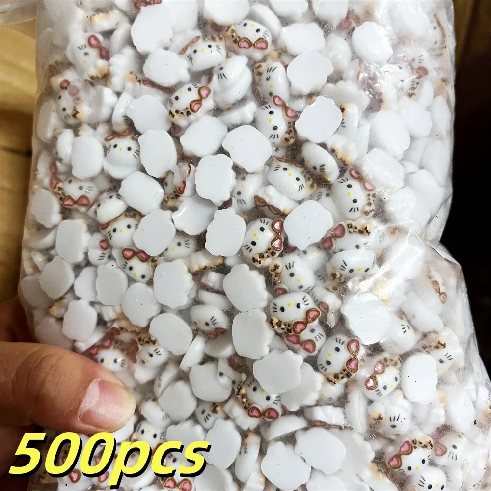 

500 шт. 3D леопардовый бантик Hello Kitty, стразы для дизайна ногтей, мультяшные мини-очки, очаровательные очки для ногтей в виде котенка, голова кошки, ремесло, маникюр Y2K *