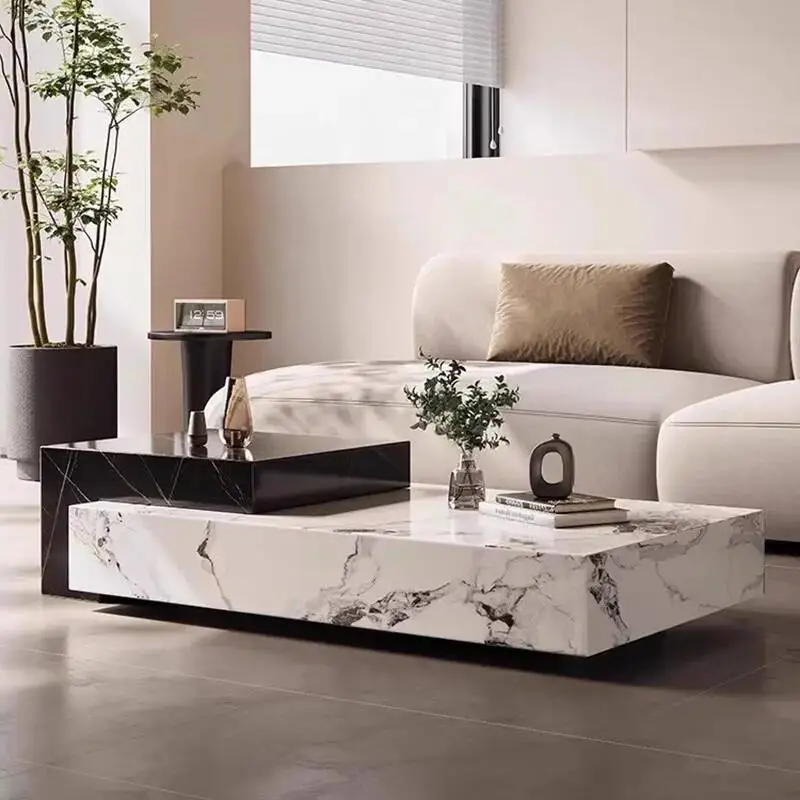 طاولة القهوة الأوروبية الفاخرة مستطيلة رائعة وحديثة وفريدة من نوعها طاولة القهوة الجمالية المحايدة أثاث الصالون #6