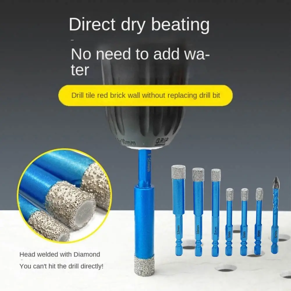 

7 шт./компл. 6-12 мм паяное сухое сверло с шестигранным хвостовиком, легкое удаление стружки, сверло для плитки, без скольжения, три треугольных сверла