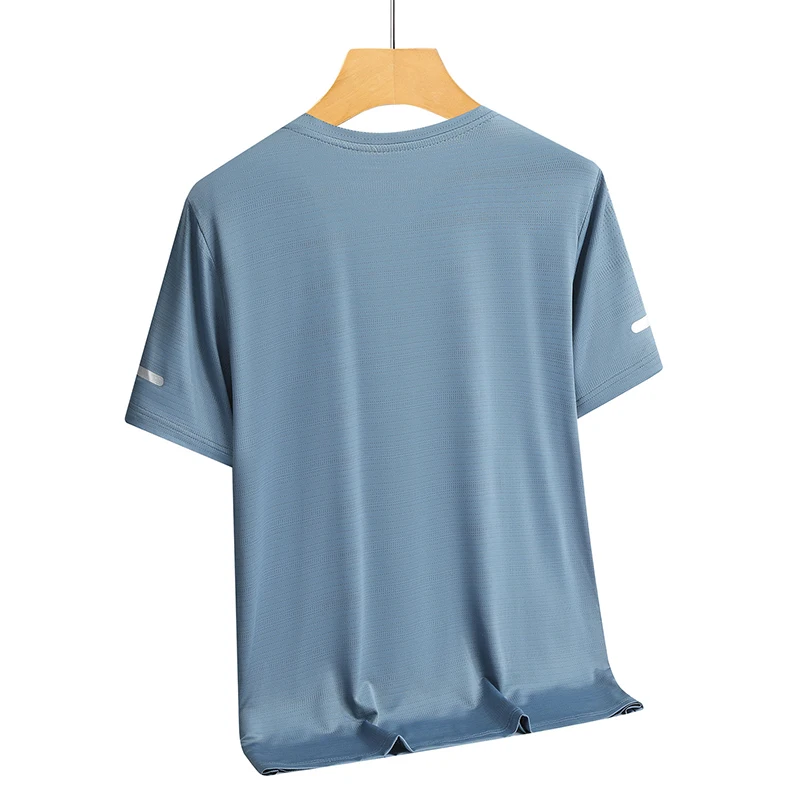 Men's Mesh Sports Short Sleeves Summer Marathon Reflective Strip Loose Breathable Fitness T-Shirt Men Stretch Ice Silk T-Shirt