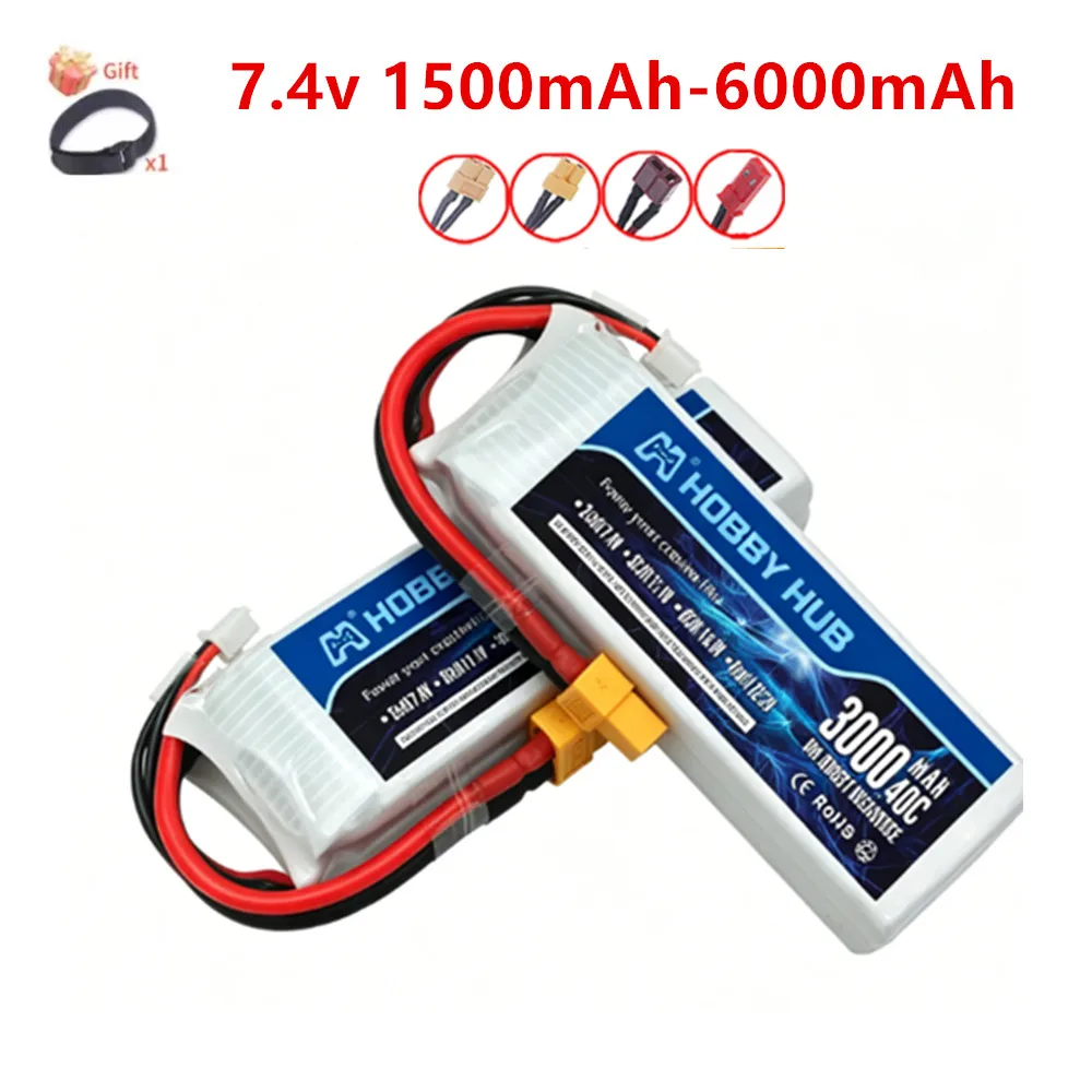 2S Lipo Battery 7.4v 1500mah 1800mah 2200mah 3300mah 4200mah 5200mah 6000mah XT60/T RC Parts 7.4v Аккумуляторная батарея