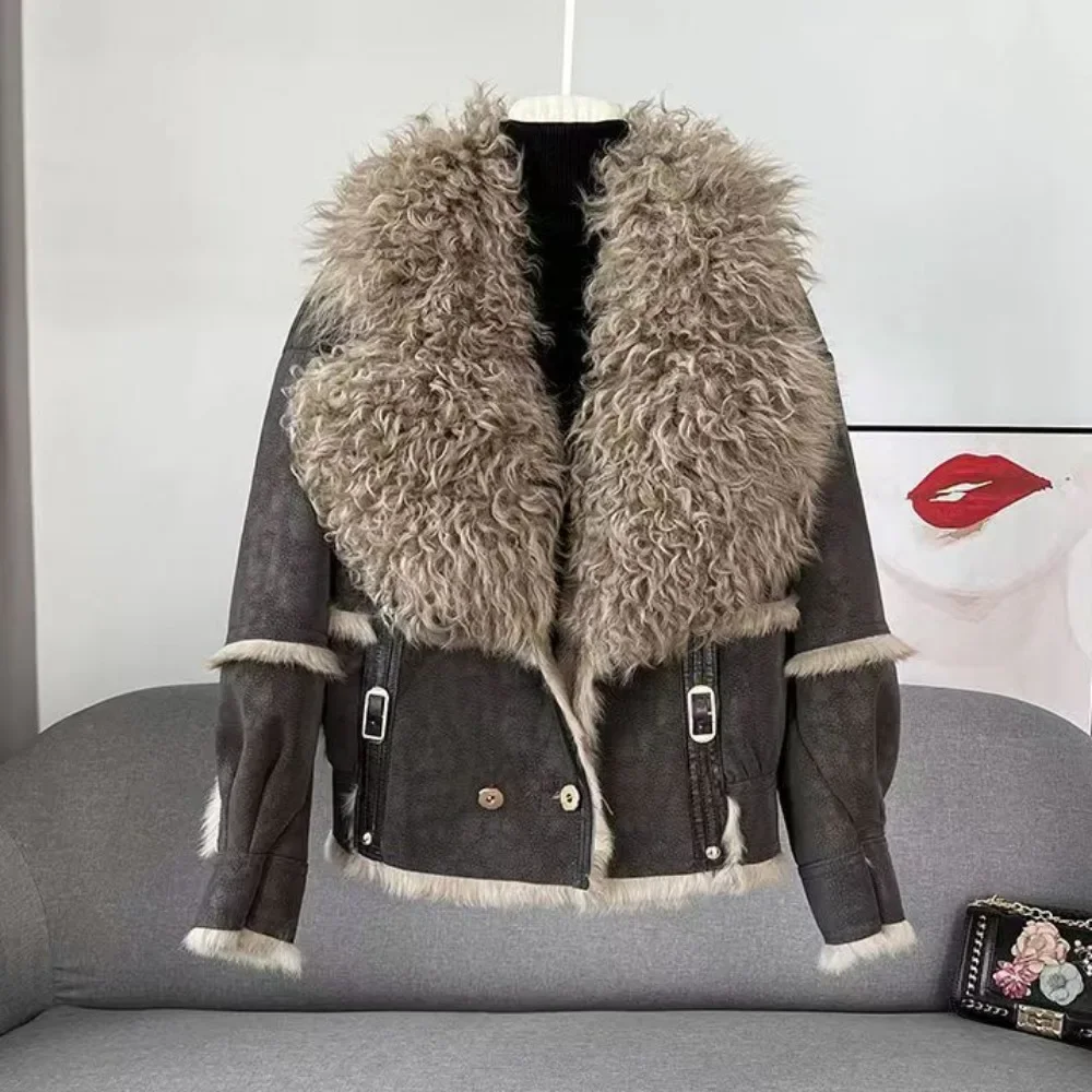 Forro de piel de conejo, piel de oveja, nuevas chaquetas de invierno para mujer, abrigo corto con cuello Real natural, superventas, chaqueta de celebridad de Internet