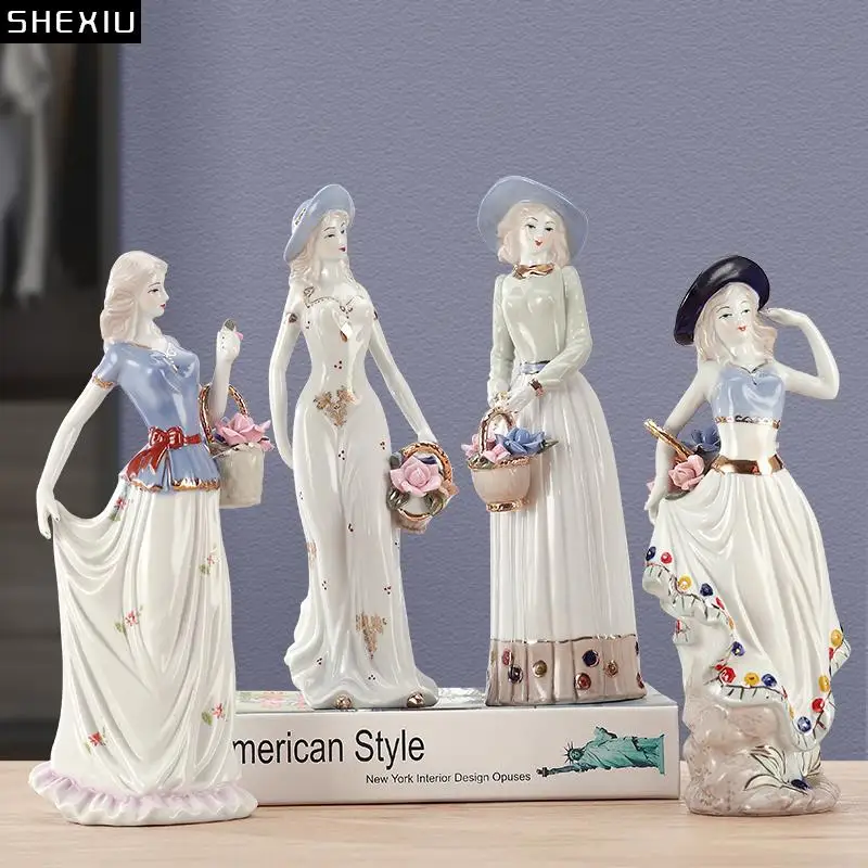 

Elegant Lady Ceramic Sculpture Desk Decoration Painted Porcelain Ornaments Character Statue Girl Figure Crafts Modern Home Decor