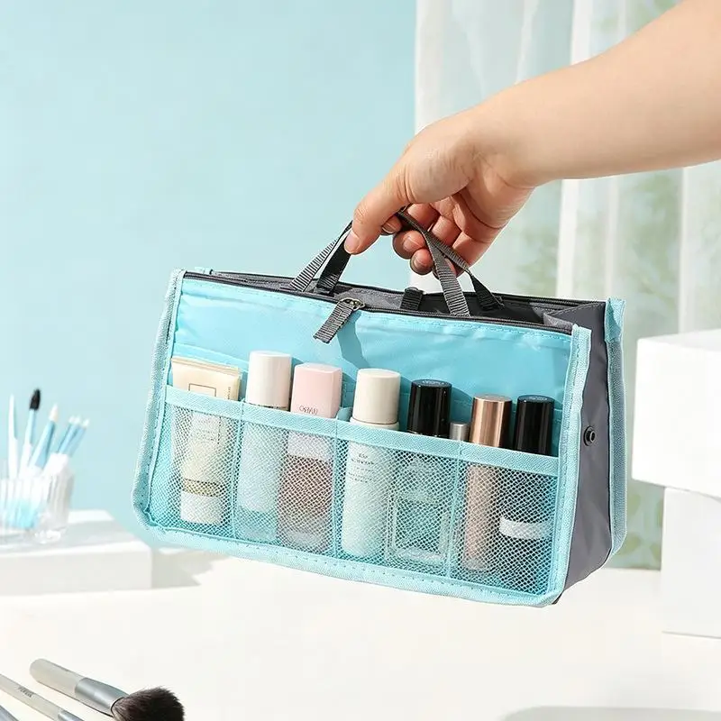 Multifunktionale Doppelreißverschluss-Aufbewahrungstasche mit großer Kapazität für Make-up und Toilettenartikel, große Klassifizierungstasche – Detail 3
