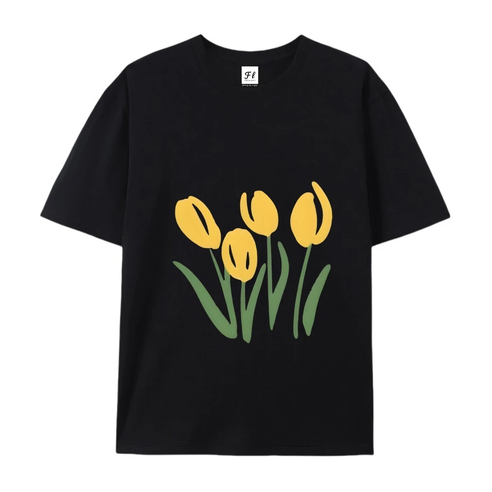 2025 novo amarelo floral y2k oversized camiseta feminina-algodão de alta qualidade verão topo ensolarado solto ajuste estilo y2k roupas femininas