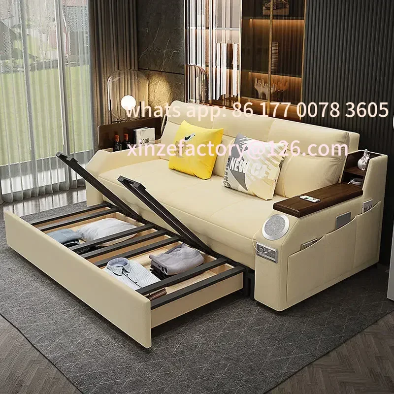 سرير أريكة فردي ومزدوج قابل للطي من الخشب الصلب متعدد الوظائف وقابل للتخصيص