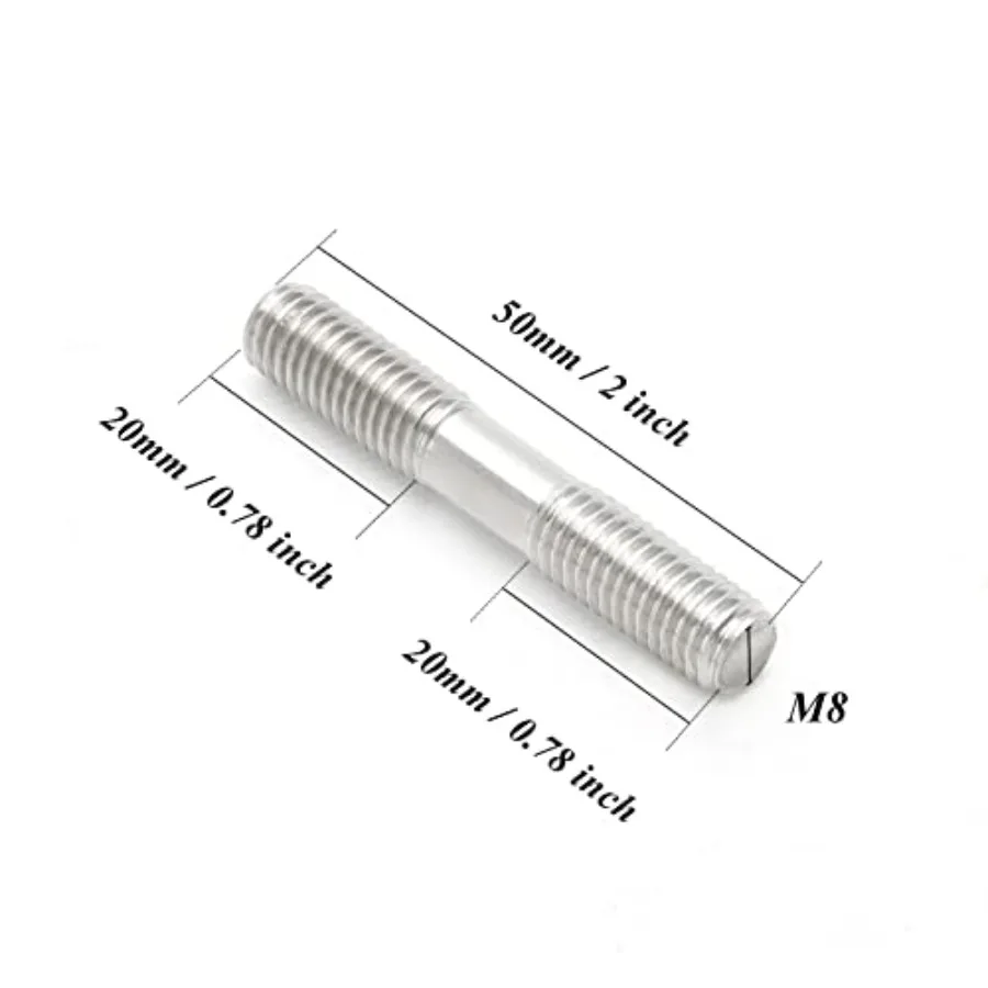 10 قطعة M8 x 50 مللي متر مسمار ملولب مزدوج النهاية من الفولاذ المقاوم للصدأ بطول 50 مللي متر #4