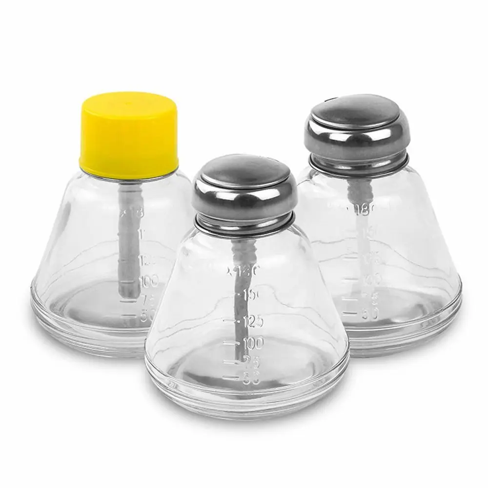 

180ml Push Down Pump Dispenser Empty Facial Toner Glass Refillable Bottles Clear Top Press Type Nail Polish Remover Container