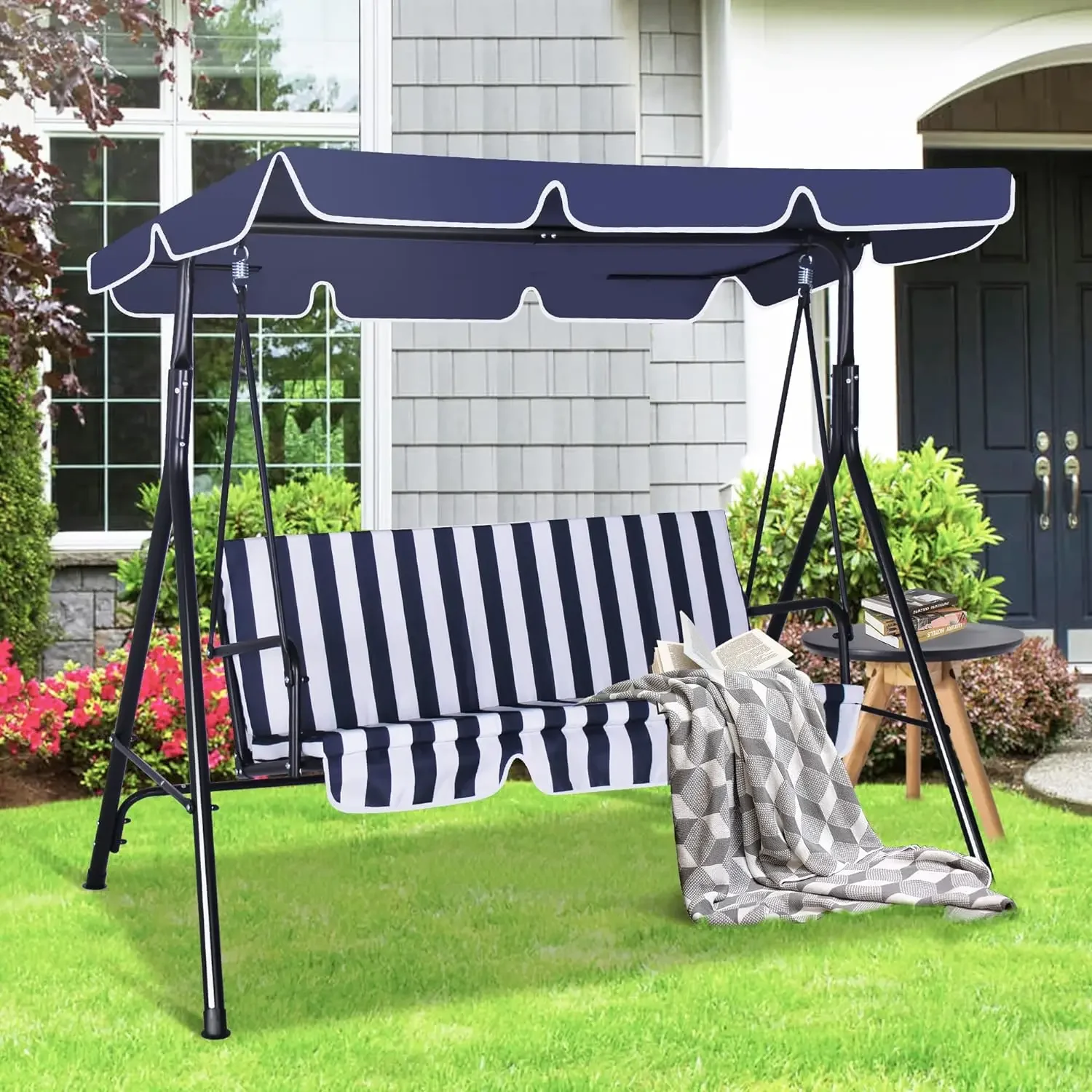 

3-Person Outdoor Patio Swing Chair, Porch Swing with Canopy and Durable Steel Frame for Patio, Garden, Poolside, Backyard