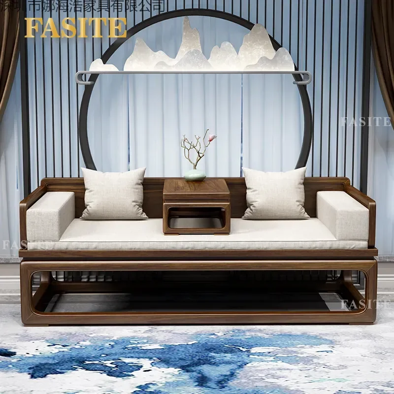 For Small Apartment Living Room New Chinese Style Arhat Bed Modern Simple Solid Wood Push Pull Sofa Couch Expansion Bed