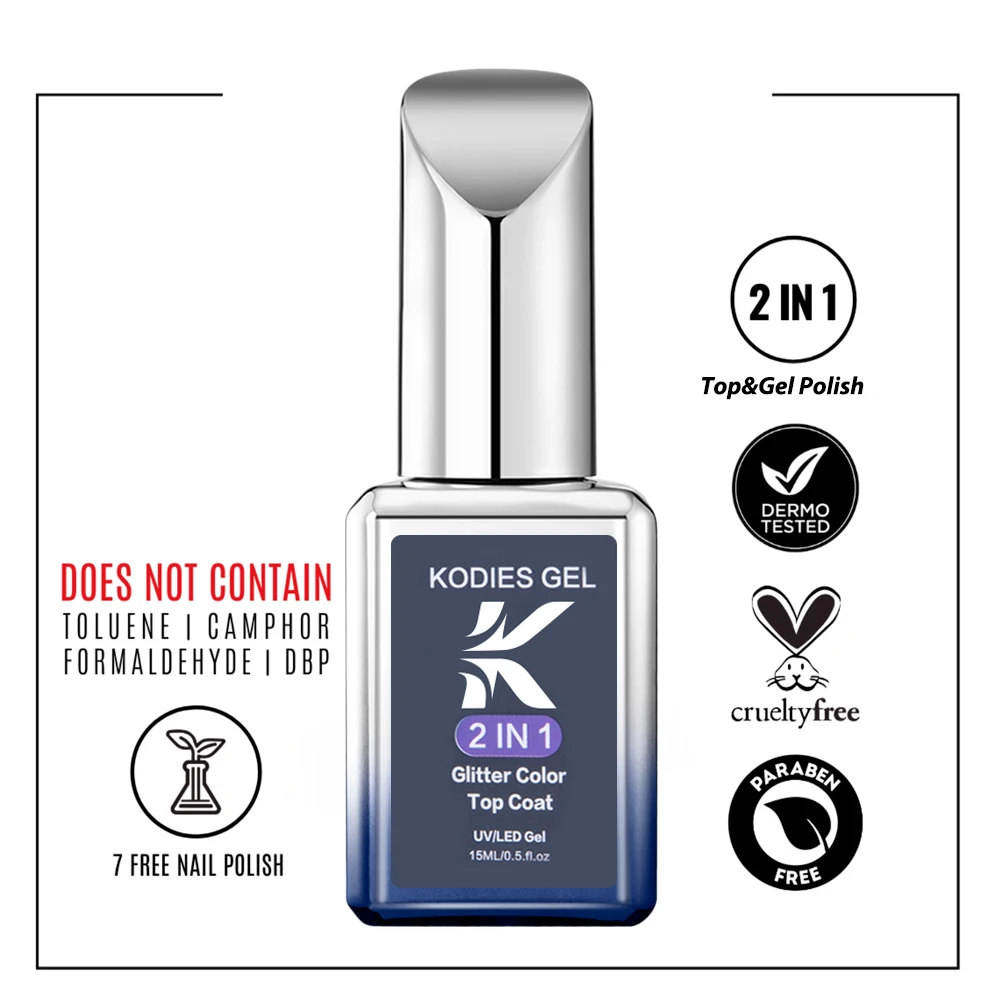 KODIES GEL 15ML Aurora Top Coat Gel Polish 2 In 1 UV Light Semi Permanent Vernis Gel Finish Laser Unicorn Shine Topcoat Design