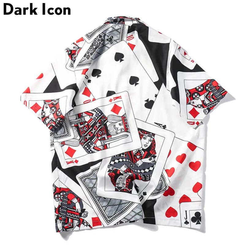 Dark Icon Poker Full Printed Shirts for Men Summer Street Men\'s Shirt Thin Material Hawaiian Shirts Male Top