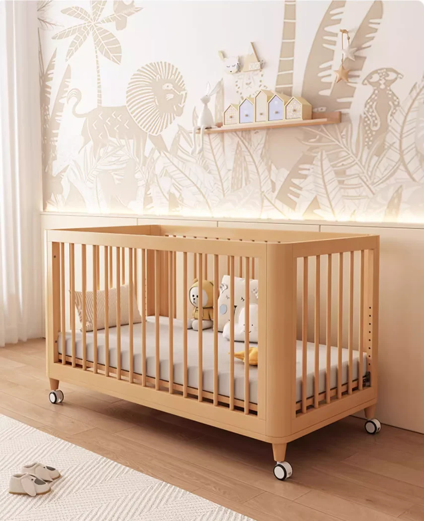 New baby crib splice queen bed Movable solid wood male and female baby crib splice bed extra wide bed with guardrail small bed