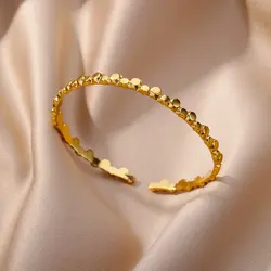 Stainels Steel Stack Beads Bracelet For Women Vintage Gold Plated Geometric Cuff Bracelets Femme Bangle Jewelry pulseras mujer