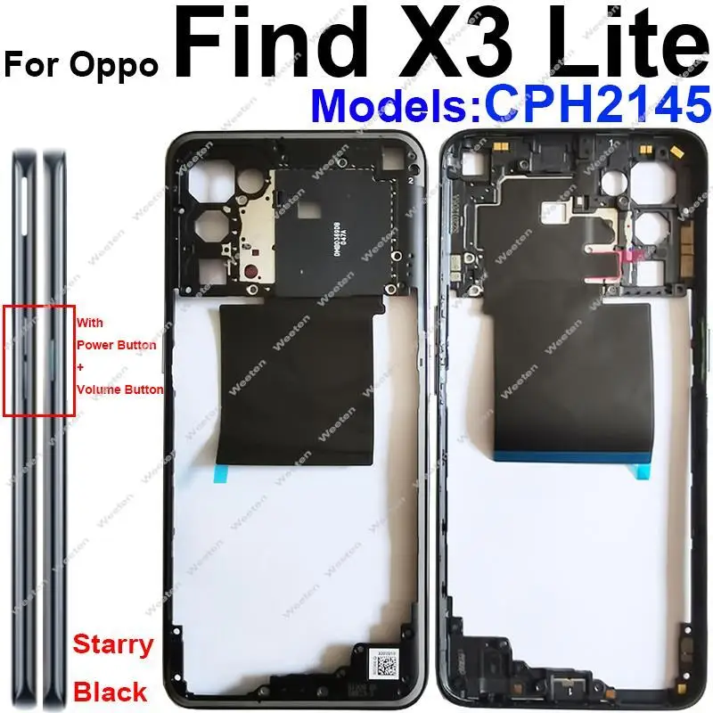 

For OPPO Find X3 Lite CPH2145 Middle Housing Frame Cover Bezel Plate with Side Buttons Replacement