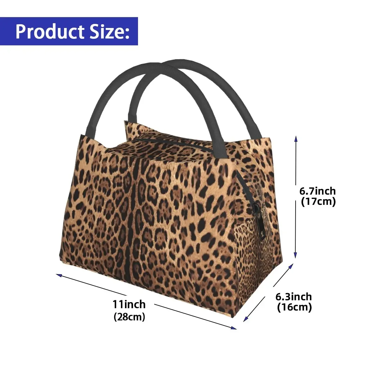 Leopard Print Skin Lunch Bags Insulated Bento Box Portable Lunch Tote Picnic Bags Cooler Thermal Bag for Woman Student Travel