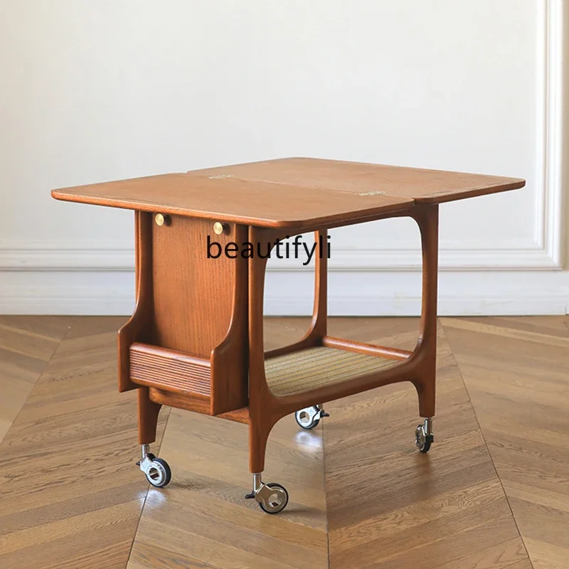 

Medieval solid wood mobile side few trolleys movable coffee table tea table rack R