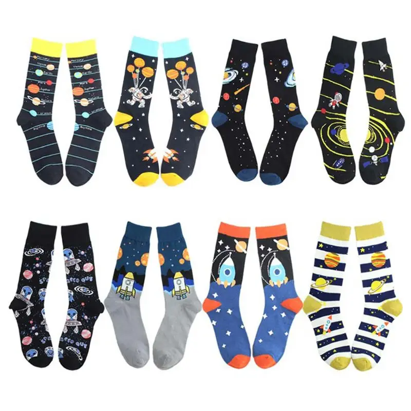 Men Novelty Socks Solar System Rocket Astronaut Planet Harajuku Hosiery