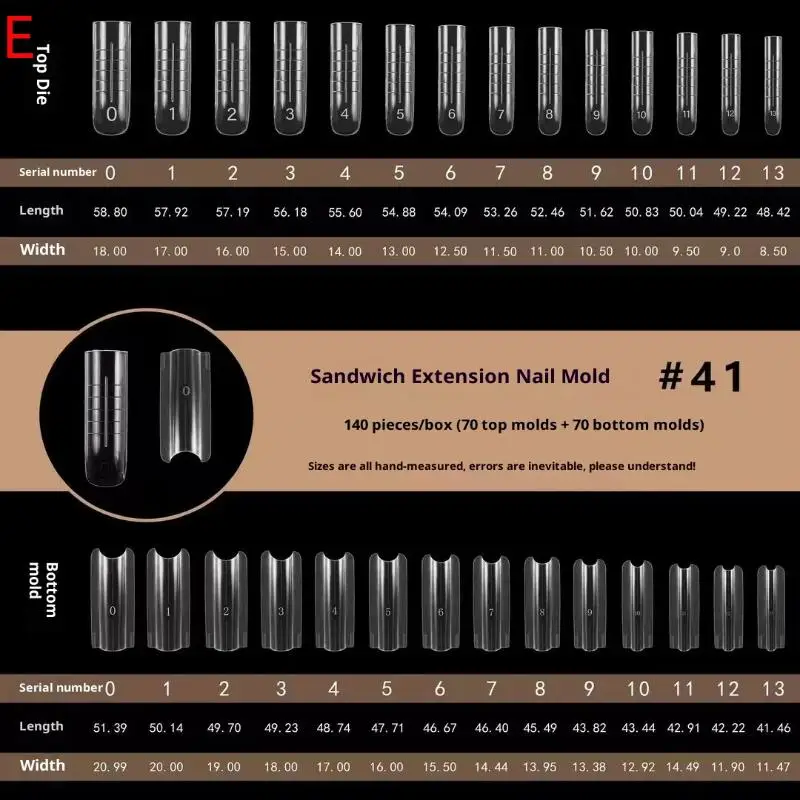 Novo 140/280 pçs sanduíche duplo formas de unhas extensões-formas duplas molde inferior superior longo quadrado amêndoa formas da arte do prego ferramenta manicure