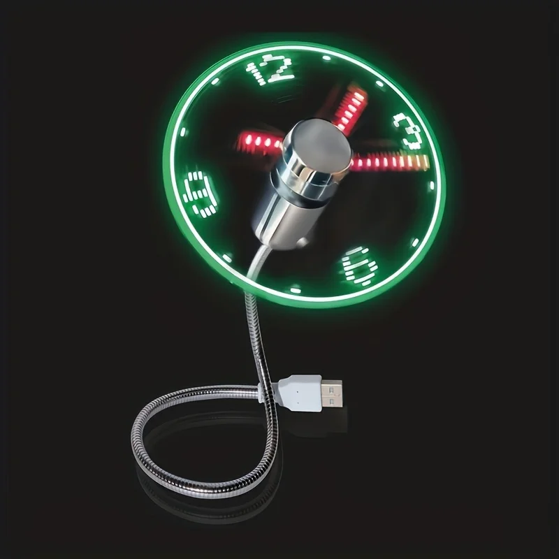 

Portable USB LED Clock Fan with Time Display & Cooling Fan for Laptop, Green & Red LED Display, Ultra-Quiet Metal Desktop Fan