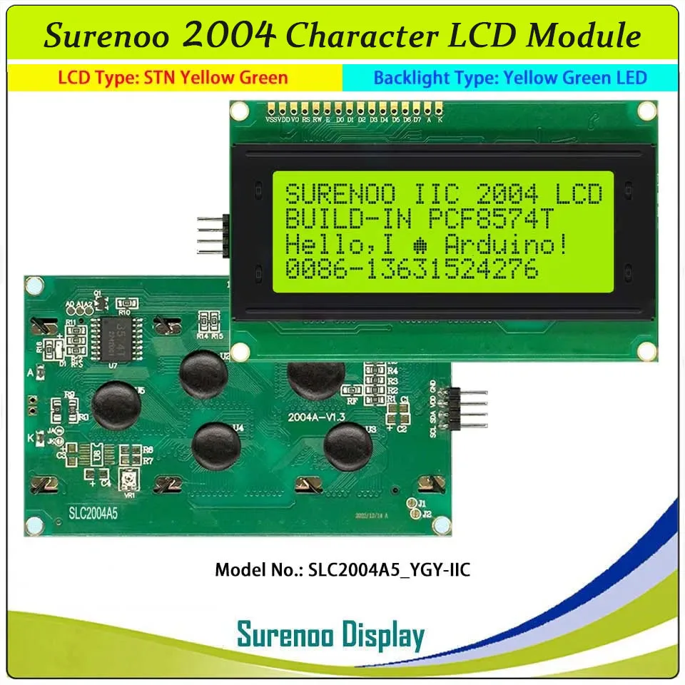 Surenoo 204 20X4 2004 Parallel Serial IIC I2C PCF8574T English-Japanese Character LCD Module Display Screen LCM for Ardui