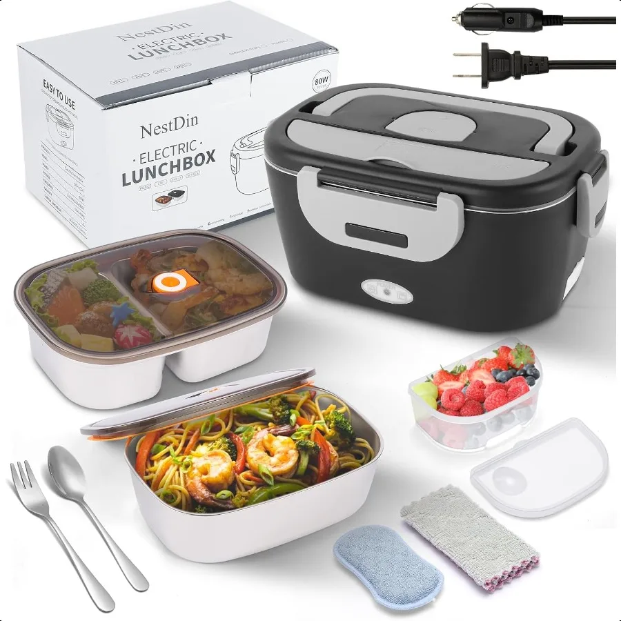 

Electric Lunch Box Food Heater for Adults 80W Fast Heated Lunchbox for Men with Dual Containers and Lids 1.5L Portable Food War