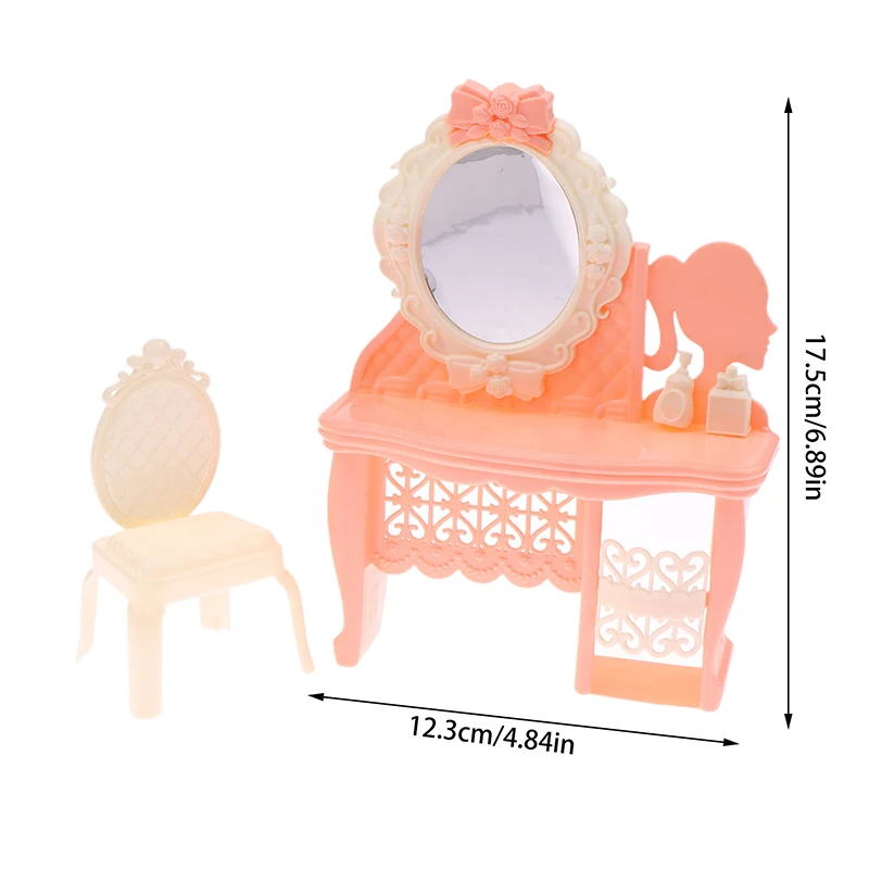 Tocador de simulación en miniatura para casa de muñecas, juego de mesa y sillas de maquillaje, muebles, modelo de decoración para el hogar, accesorios para casa de muñecas, 1:12