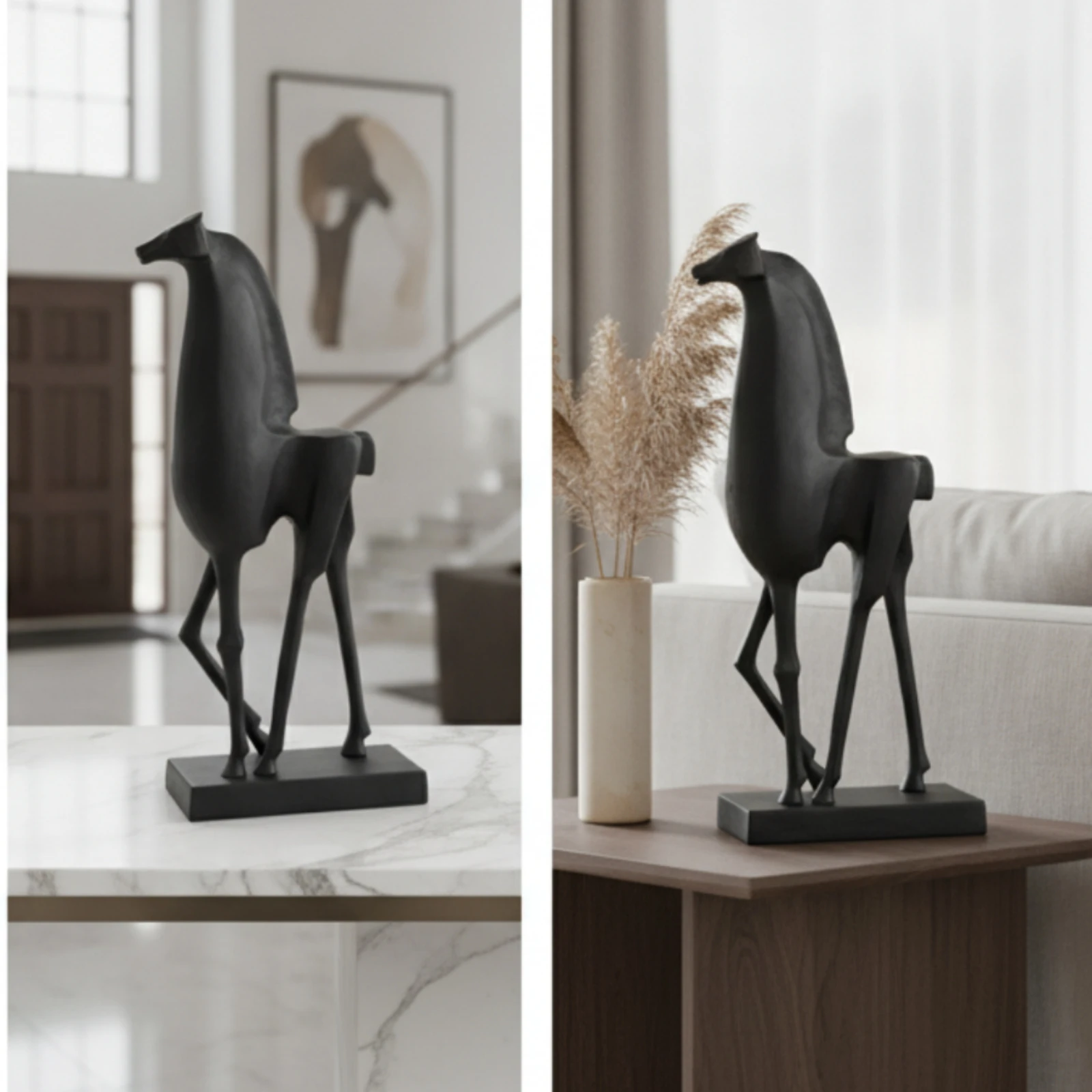 Horse Sculpture Matte Black Horse Statue Sculpture with Base Decorative Figurine Artistic for Art Collectors, Shelf