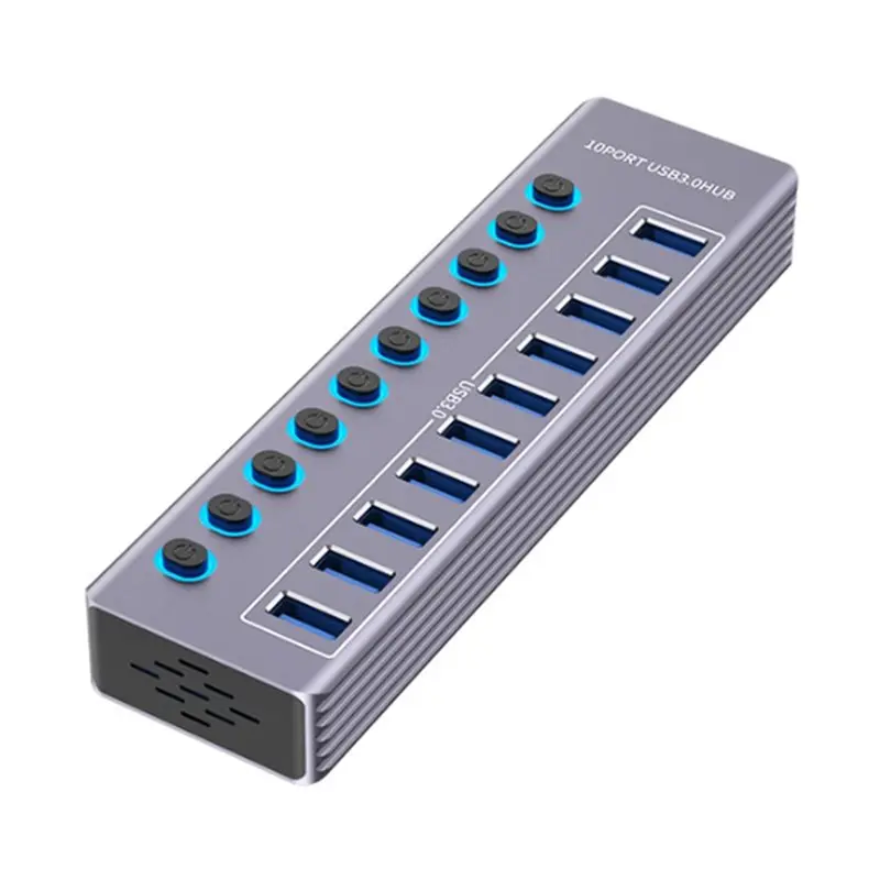 

USB 3.0, разветвитель-концентратор 5 Гбит/с с переключателем включения/выключения, светодиодный индикатор-для компьютера, удлинитель USB-порта, 10 портов