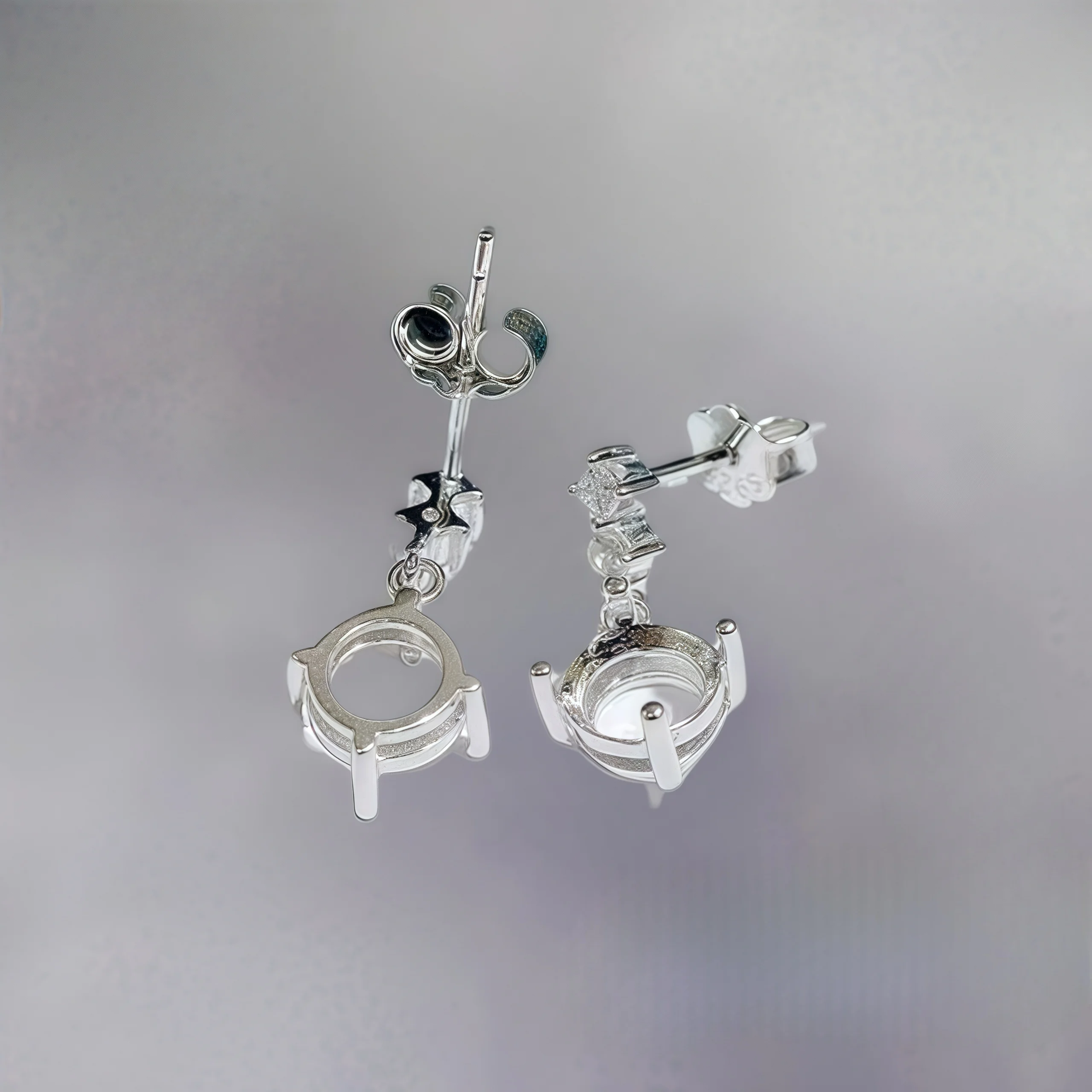 L S925 Sterling Silver DIY Empty Holder Earrings Settings 5/6mm Round Stone Fine Charm Jewelry Zircon Simple Design for Woman