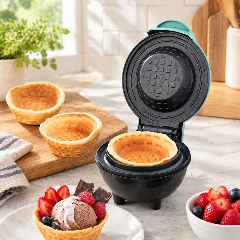 Electric Waffle Bowl Maker with Dual Voltage 110V/220V, Perfect for Breakfast, Tarts, Ice Cream, Egg Rolls, Home Kitchen Use