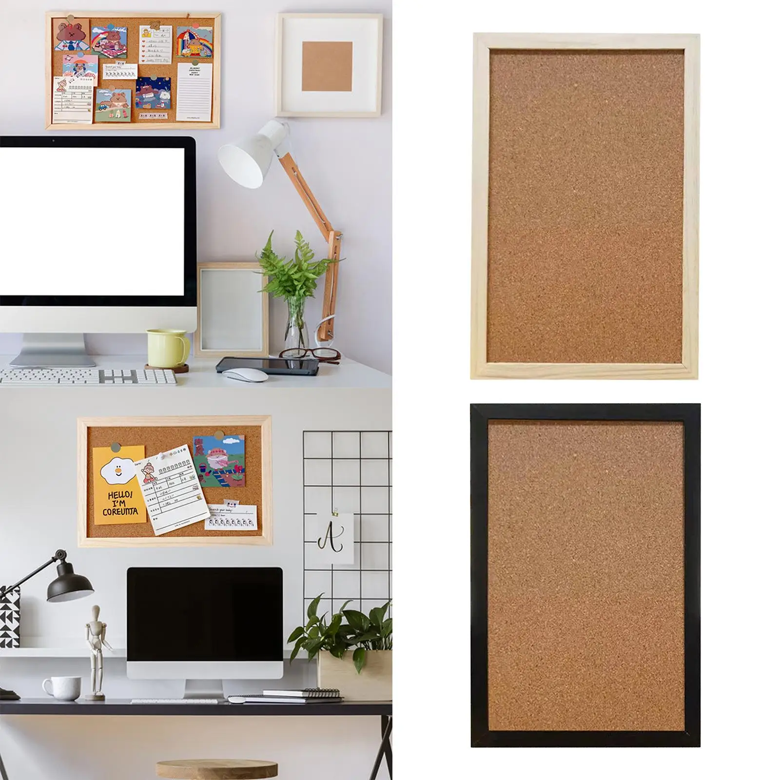 Pine Wood Frame Cork Memo Board for Wall Hanging Kitchen Menu Reminder Mail Organization