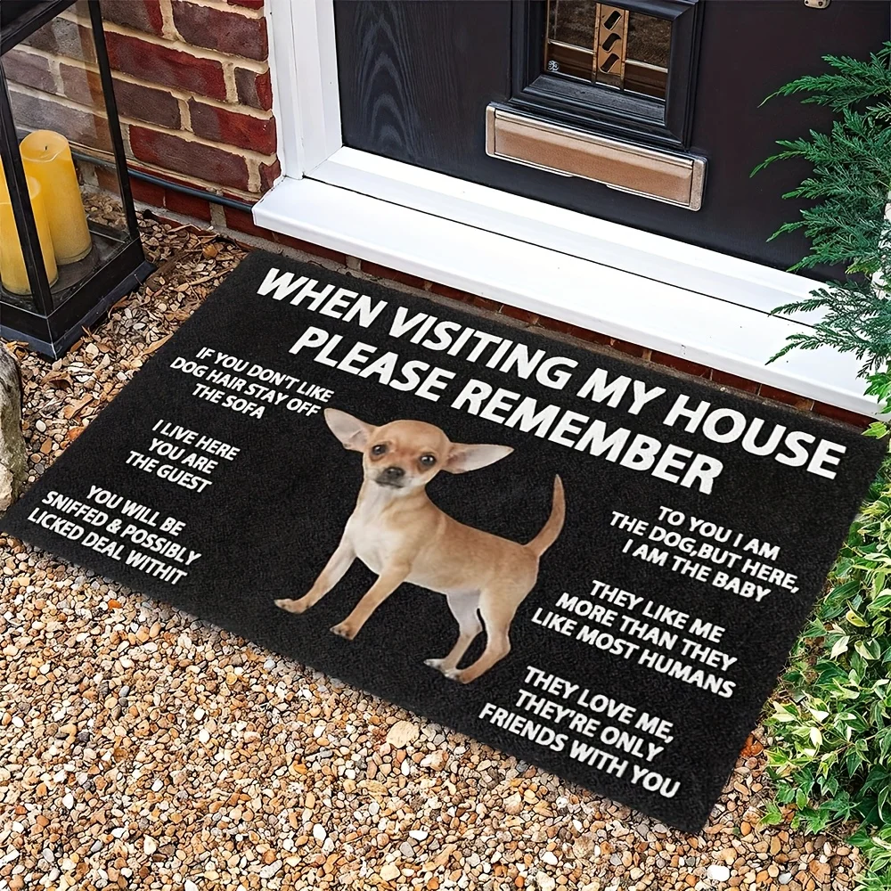 Dog Lover Funny Chihuahua Floor Mat, Non-Slip Doormat with Slogan Design, Decorative Carpet for Front Door Hallway Home Decorati