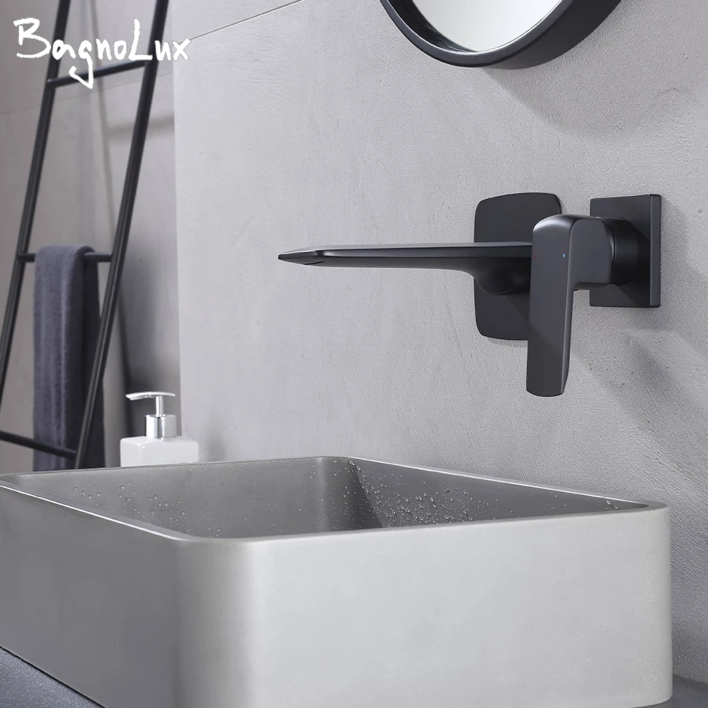 

Смеситель для ванной комнаты с настенным дизайном, одной ручкой, 2 отверстия для холодной и горячей воды, скрытый смеситель для раковины с двойным управлением