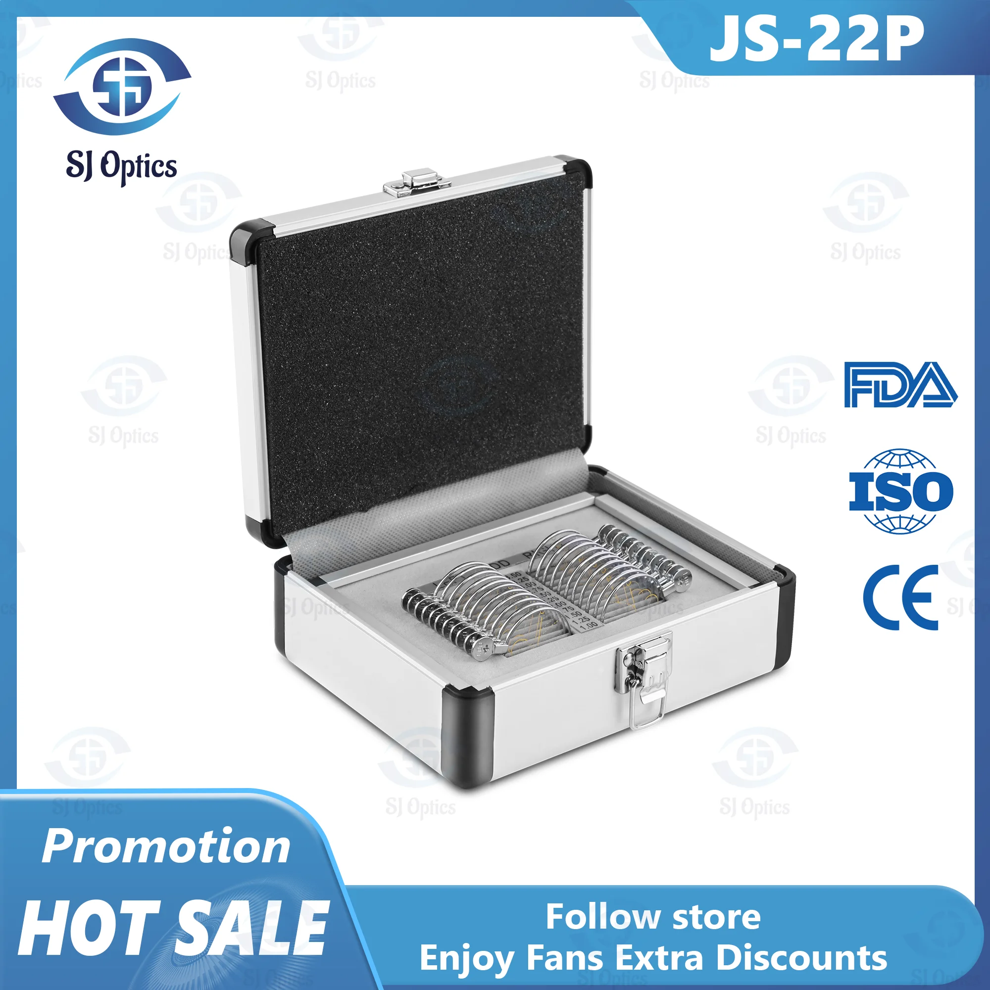 22PCS Optical Equipments Progressive Trial Lens Set Ophthalmic Instruments Glass Ring Aluminum Case Box with Trial Frame