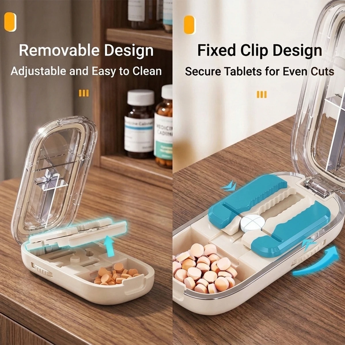 Pill Cutter Storage Box Portable Drug Tablet Medicine Dustproof Divider Organizer Crusher1/2 1/4 Adjustable Pill Cutter Reusable