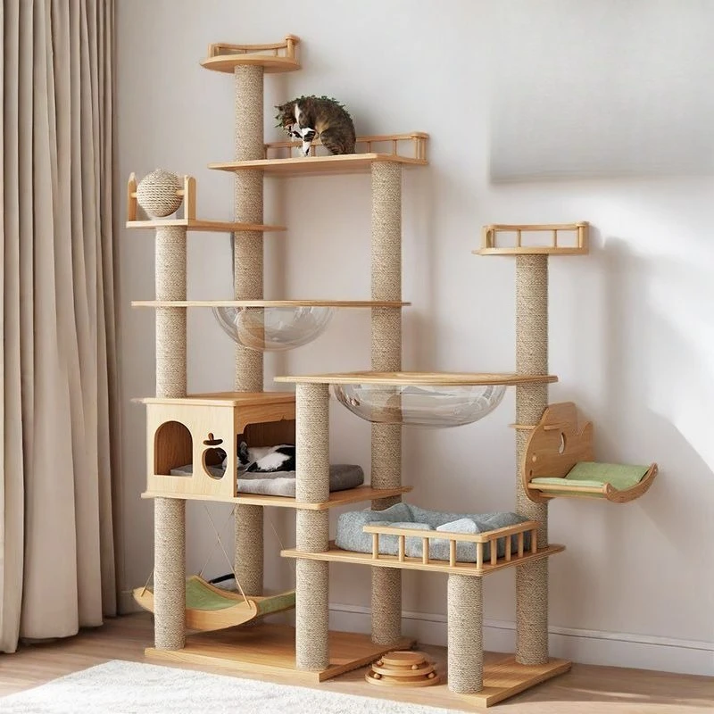 

Large solid wood cat climbing frame integrated four seasons sky big cat large scratching board space capsule