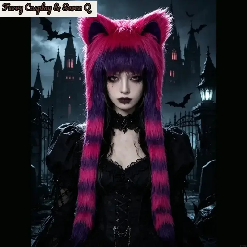 Gothic Plush Ear Hat with Long Hanging Side Panels Pointed Ear Earflap Headwear for Festival Cosplay Winter Styling 6