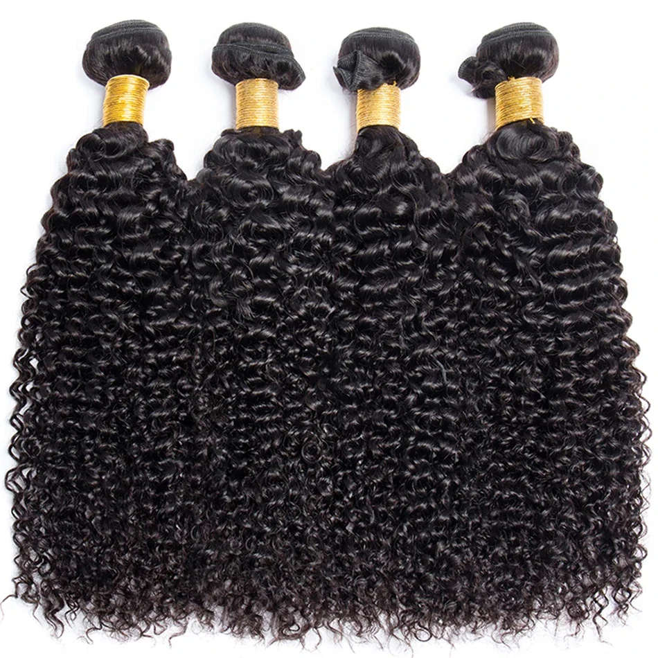 zapięciem Kinky Curly Brazilian Virgin Hair 3Bundles with 4x4 HD Lace Closure with Baby Hair Natural Color Deep Curly