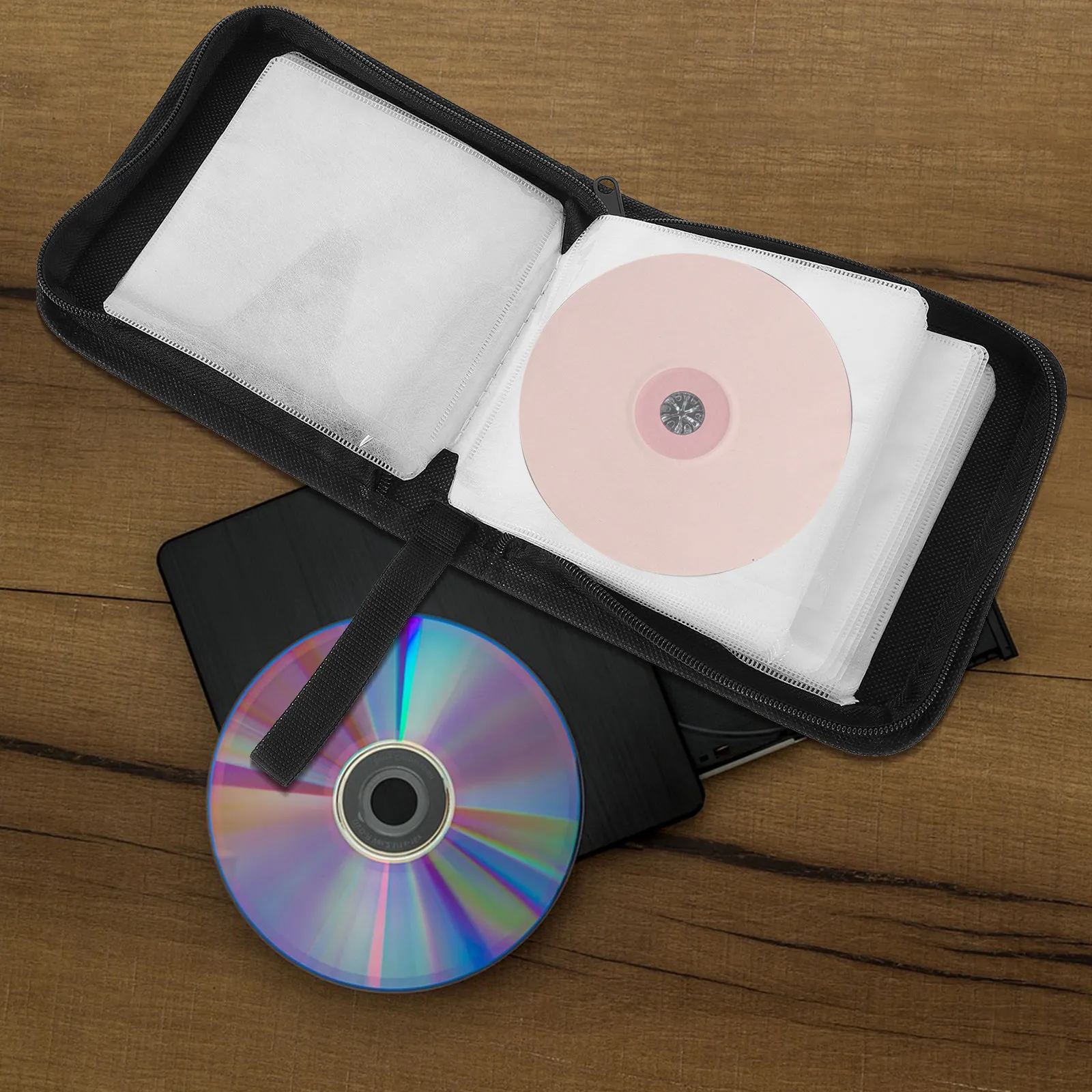 CD-Ordner mit 40 Fächern, leichtes DVD-Aufbewahrungsetui für den Einsatz im Auto, tragbarer Disc-Behälter, glatter Reißverschluss, wiederverwendbarer Albumhalter
