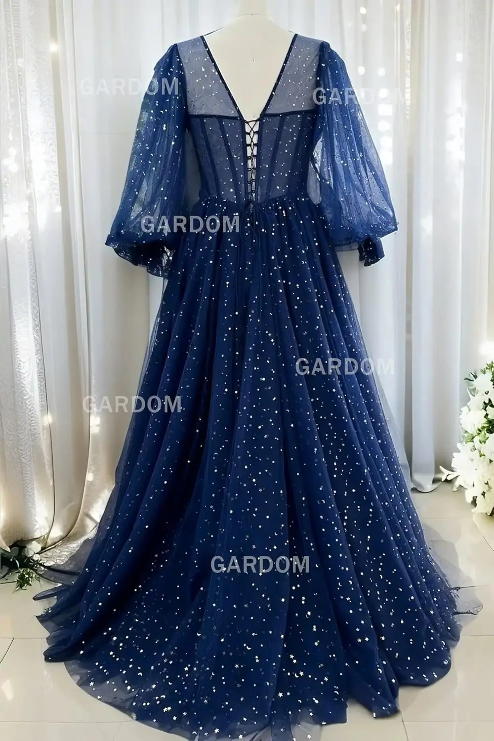 Glitzernde, sternenklare A-Linie-Abschlussballkleider aus Tüll mit Ärmeln für Teenager, langes Ballkleid mit Puffärmeln, formelles Abendkleid mit Taschen