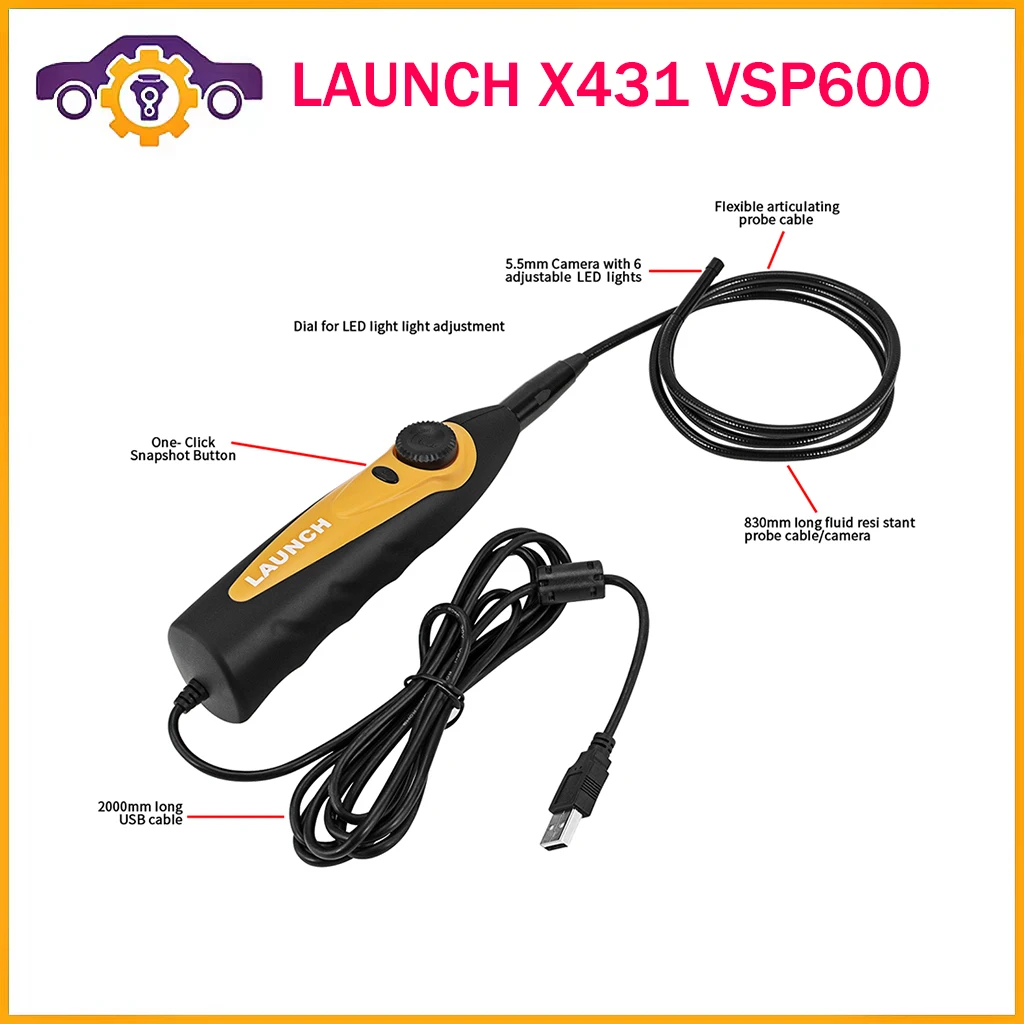 LAUNCH X431 VSP600 VSP-600 USB Car Borescope Inspection Camera 5.5mm Waterproof 6 LED Lights VSP600 Videoscope For X431 V/PAD V