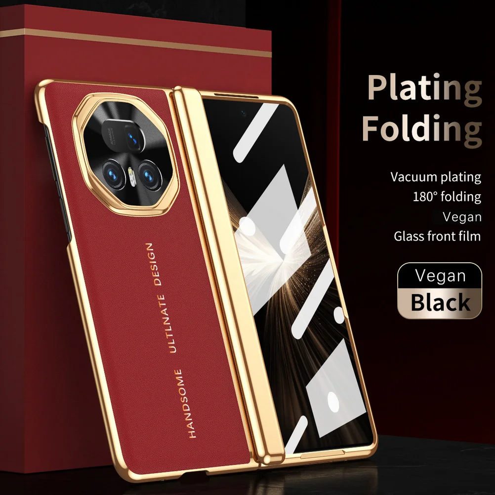 

Luxury Leather Plated Frame Hinged Tempered Glass Protective film Case For Honor Magic V5 V 5 Magic V3 All-inclusive Cover