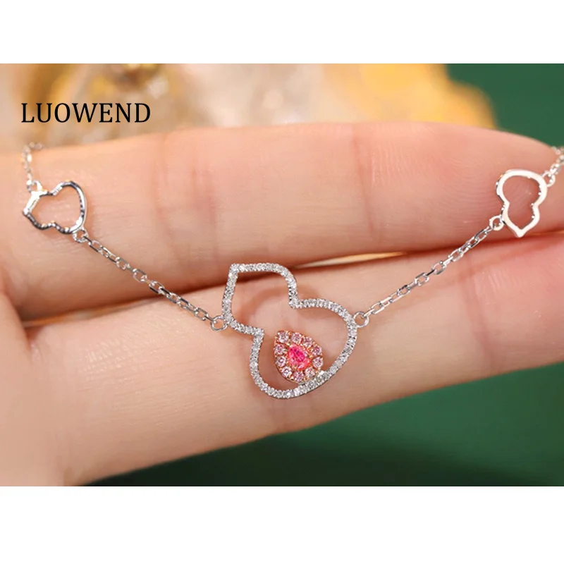 

LUOWEND 18K White Gold Bracelet Luck Gourd Design 0.28carat Real Natural Pink Diamond Bracelet for Women High Birthday Gift