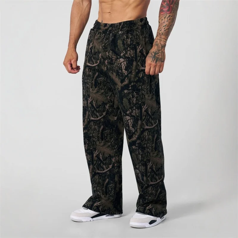 New Jogger Straight Trendy Fitness Pants Men\'s Camouflage Wide Leg Pants Breathable running sweatpants loose men trousers