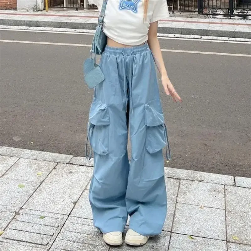 High Waist Straight-leg Pants Women Wide Leg Pants Korean Style Multi-pocket Ladies Fashion Floor-length Trousers Streetwear