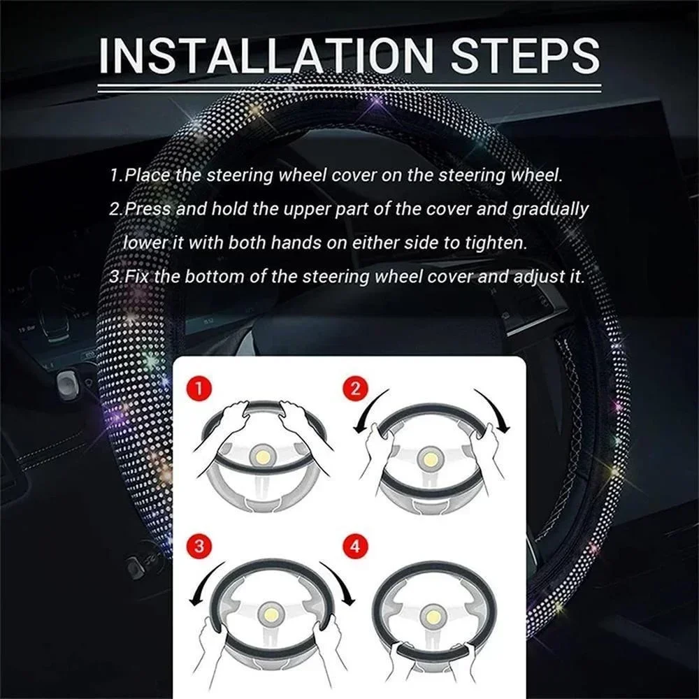 37/38 سنتيمتر عجلة توجيه سيارة غطاء العالمي بلينغ الماس الراين مرونة الداخلية اكسسوارات السيارات للفصول الأربعة