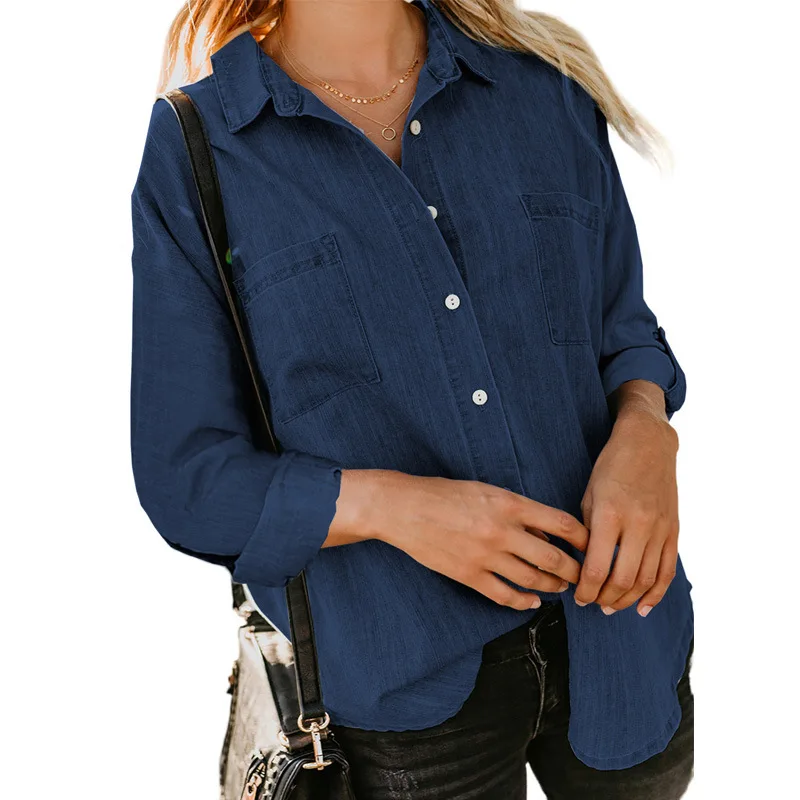 

2025 Spring Autumn Women's Shirt Loose Double Pocket Long Sleeve Blouses Versatile Casual Fashion Top for Female