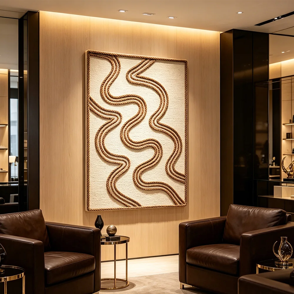 pp#Large Scale Handwoven Cotton Fiber Macrame Framed Wall Art for Neutral and Contemporary Luxury Spaces%