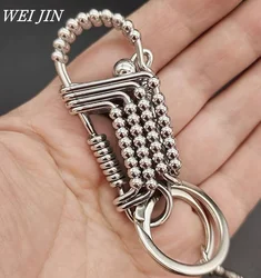 Stainless Steel 4 Wire Keychains ,Handicraft Multi Steel Ball Matte Car Keyring, Mechanical Style Hook Buckle Men Gift Trinket